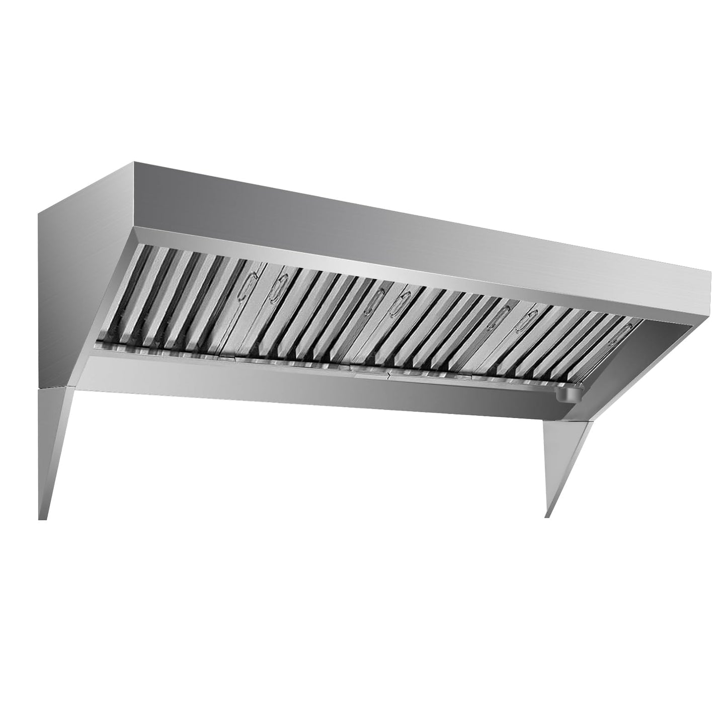 8FT Commercial Exhaust Hood, 201 Stainless Steel Rust-Resistant Vent Hood with 4 Detachable U-Shaped Grid Oil Filter for Food Truck, Concession Trailer & Commercial Restaurant Kitchen