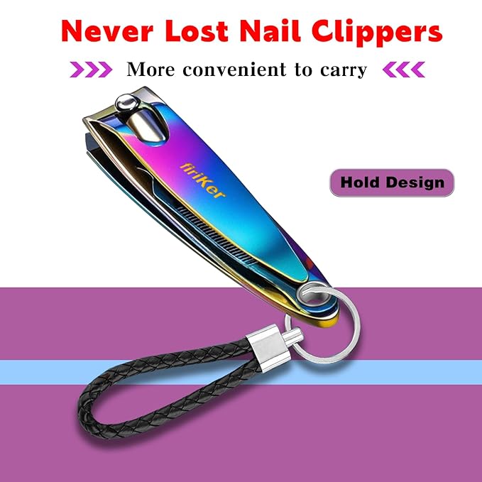 Nail Clipper Set, Sturdy Stainless Steel Fingernails & Toenails Clippers & Nail File, Sharp Effortless Fingernail Toenail Trimmer, Portable Nail Cutter for Women Men(Rainbow)