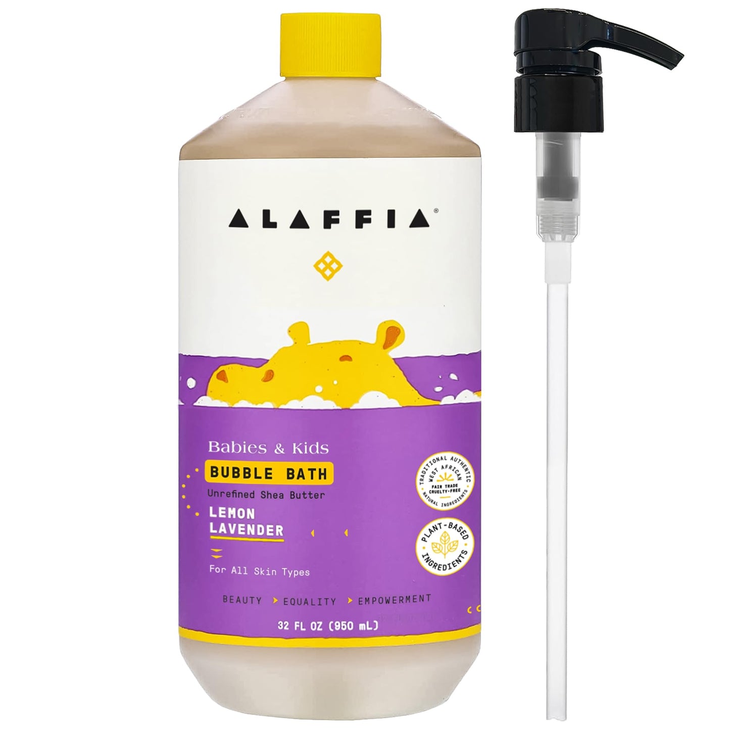 Alaffia Babies & Kids Bubble Bath, Lemon Lavender, Pump Included â Gentle Cleanser with Raw Shea Butter and Lemon Balm, 32 Fl Oz