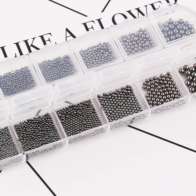 0.8mm Mini Small Nail Beads Stainless Steel Beads Black Nail Charms Nails Art Decorations Gun Grey Rose Gold Caviar Nail Charms DIY Tool Nail Studs Accessories Caviar Tips for Manicure (Black)