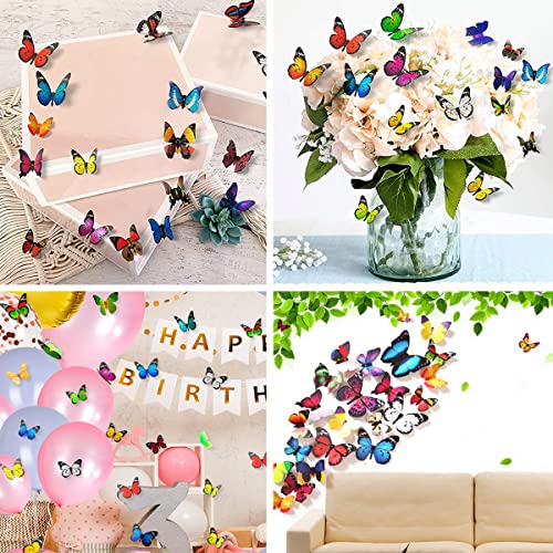 90 PCS Butterfly Wall Decor, Plastic Butterflies Sticker Waterproof Removable Reusable Mural Wall Decals for Home Room Bedroom Nursery Party Decorations
