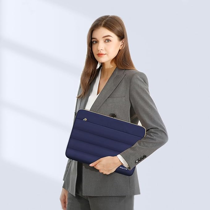 MOSISO Laptop Case 17.3 inch, 17-17.3 inch Puffy Laptop Sleeve Compatible with Dell XPS/HP Pavilion/Ideapad/Acer/Alienware/HP Omen Notebook Computer, Polyester Horizontal Bag with Small Case,Navy Blue