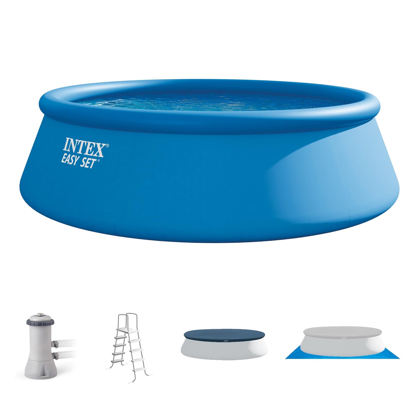 INTEX Easy Set 15 ft x 48in Above Ground Pool Set, Round Inflatable Swimming Pool with 1000 GPH Cartridge Filter Pump, Ladder, Cover, & Ground Cloth