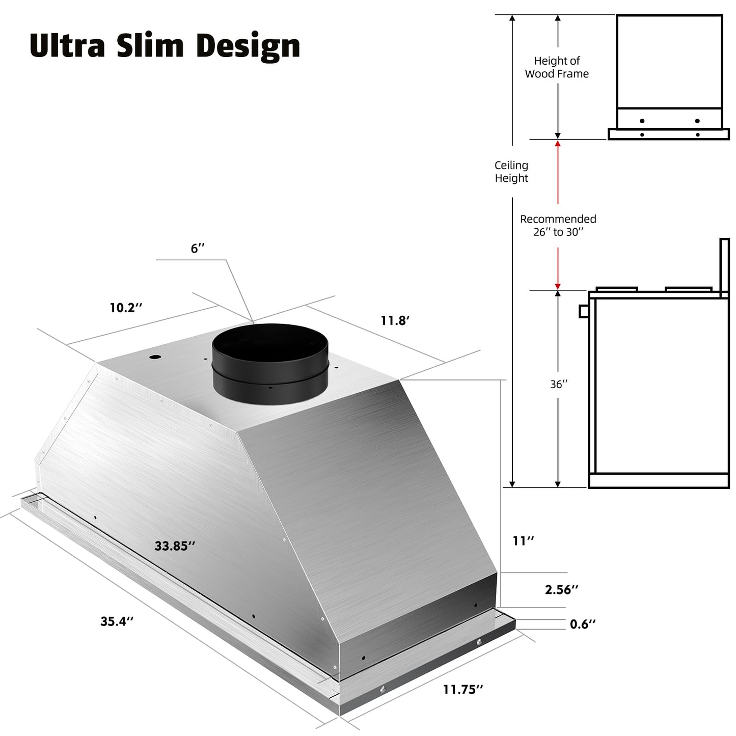 Range Hood Insert 36 inch,Built-in Kitchen Hood with 900 CFM, Ducted/Ductless Convertible Kitchen Vent Hood,Stainless Steel Stove Hood with 4 Speed Gesture Sensing&Touch Control Panel