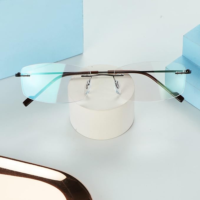 LifeArt Blue Light Blocking Computer Reading Glasses,Men's and Women's Rimless Frame (Brown, +1.75 Magnification)