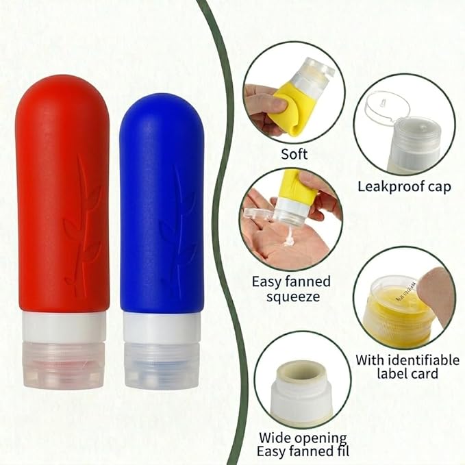 Travel Bottles Kit (16 Pack) - TSA Approved, Leak Proof Silicone Squeezable Containers for Toiletries. Complete Set with Jars, Sprayers & Bag (Fluorescent)