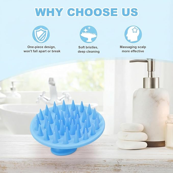 Silicone Scalp Massager Shampoo Brush, Scalp Brush for Hair Growth & Dandruff Removal, Hair Scrubber Scalp Stimulator Exfoliator Brush with Soft Bristles for Wet Dry Scalp Care (Light Blue)