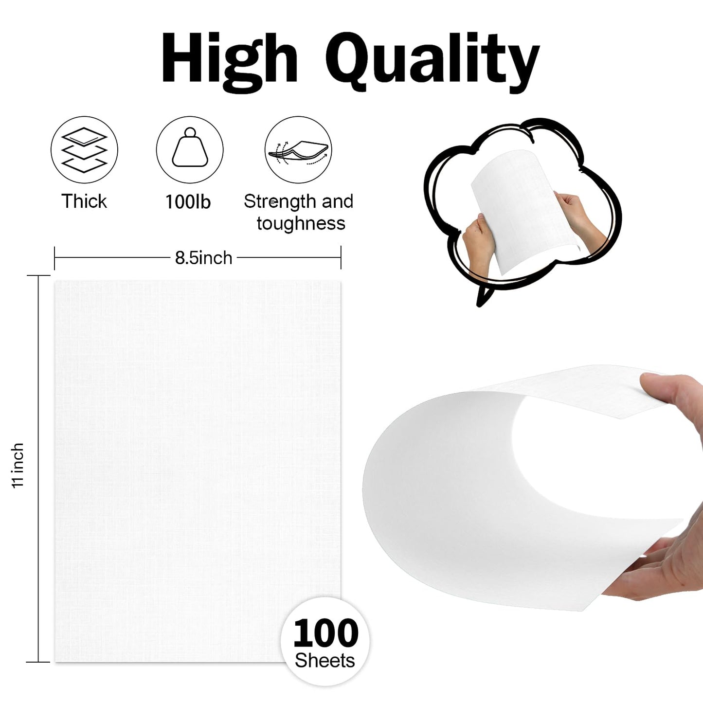 8.5x11 Linen Cardstock Textured Paper White, Goefun 100lb Heavy Duty Linen Letter Paper, Thick Card Stock White Printable for Invitations, Resume, Letter, Cardmaking, 100 Pack