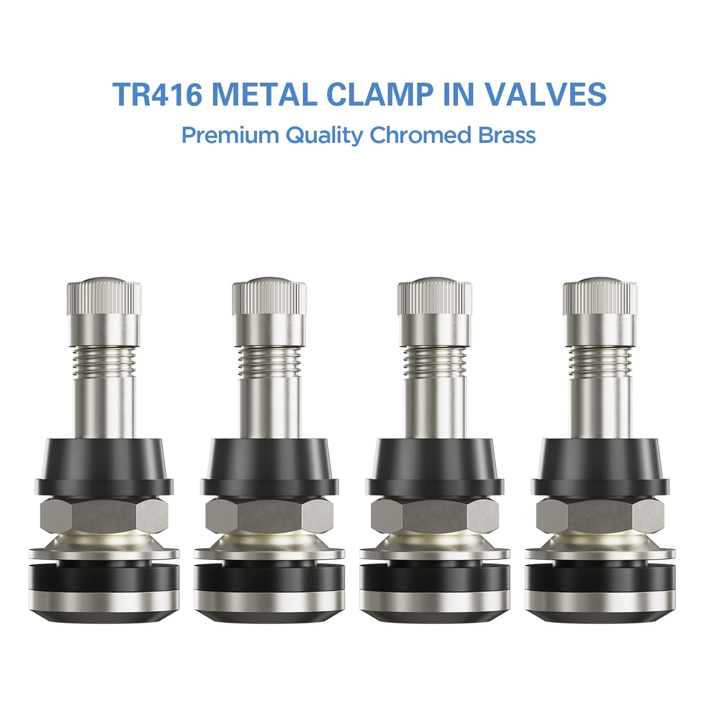 CKAuto 25 Pieces TR416 Metal Valve Stems Outer Mount Fits .453" & .625" Rim Holes Long 1 1/2", Silver