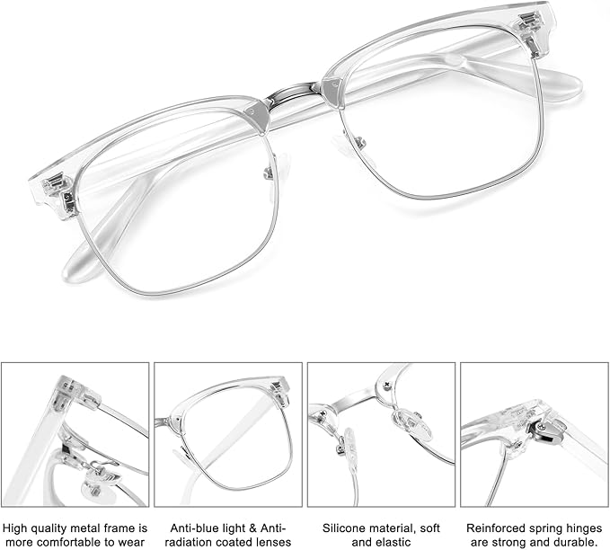 MEETSUN Blue Light Glasses Retro Half Frame Clear Lens - Anti-Eyestrain for Computer, Gaming & Phone Use | Women Men Fashion Bluelight Glasses(Tortoiseshell Frame+Clear Frame / 2 PACK)