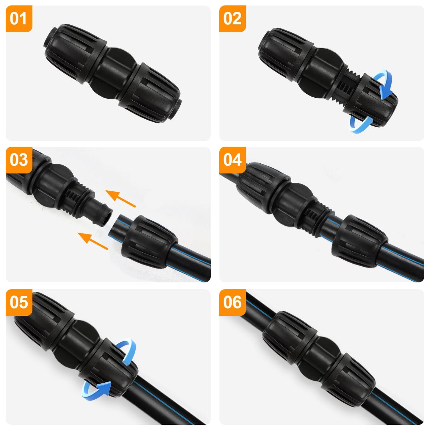 Copadri 21 Pieces1/2 Inch Drip Irrigation Fittings Kit, 1/2'' Drip Line Barbed Locked Connectors for 1/2 Inch Irrigation Tubing (1/2" ID x 0.650" OD) Coupling Tee Elbow Plug Valve Faucet Adapter
