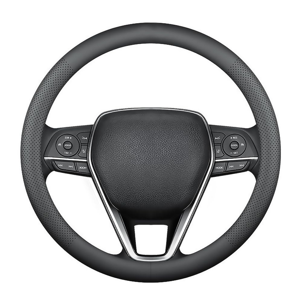 LKWLIKEI Nappa Premium Leather car Steering Wheel Cover, Non-Slip, Breathable, Universal 15 inches, Black.