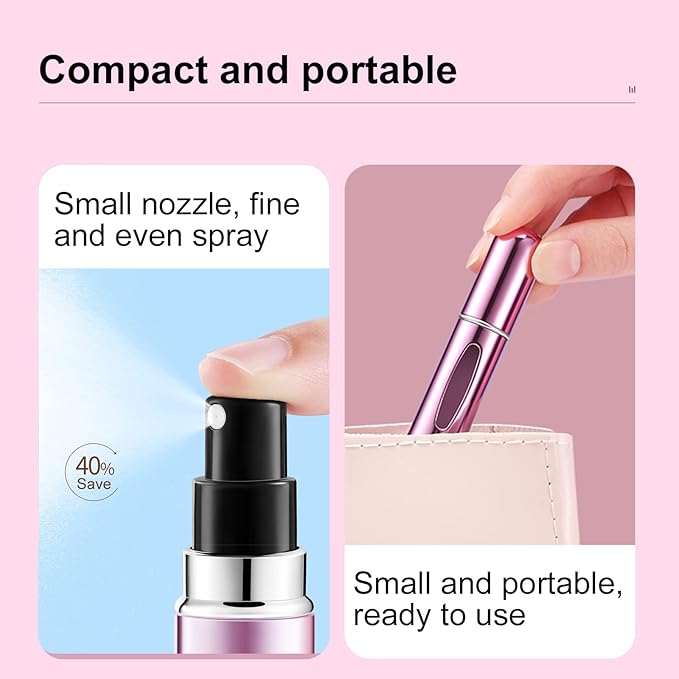 Portable Mini Perfume Atomizer Bottle, Refillable Spray, Scent Pump Case, Travel Atomizer (5ml, 5 Pack) (Pink, Gold, Black, Silver, Blue)