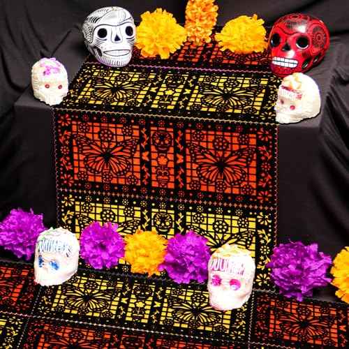 Epakh 12 Pcs Felt Picado Panels, Mexican Dia De Los Muertos Ofrenda Wall Decoration, Monarch Butterfly Sugar Skull Mexican Dia De Los Muertos Altar Backdrop Decorations for Diwali Altar Grave