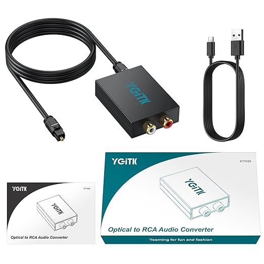 YGiTK 192kHz DAC Digital to Analog Audio Converter with Digital Audio Optical Cable,SPDIF Toslink Optical to RCA Converter for HDTV, DVD, Blu-Ray Players and Game Consoles