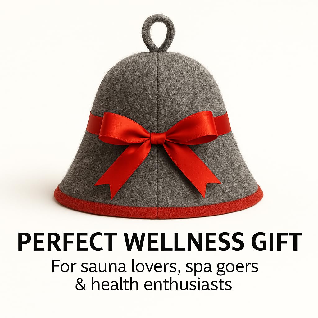 Premium Sauna Hat – 100% Natural Wool, Handmade Sauna Headwear for Men and Women – Eco-Friendly, Breathable, Insulating Hat for Sauna, Steam Room, Banya, and Bathhouse – One Size Fits All, Grey-Red
