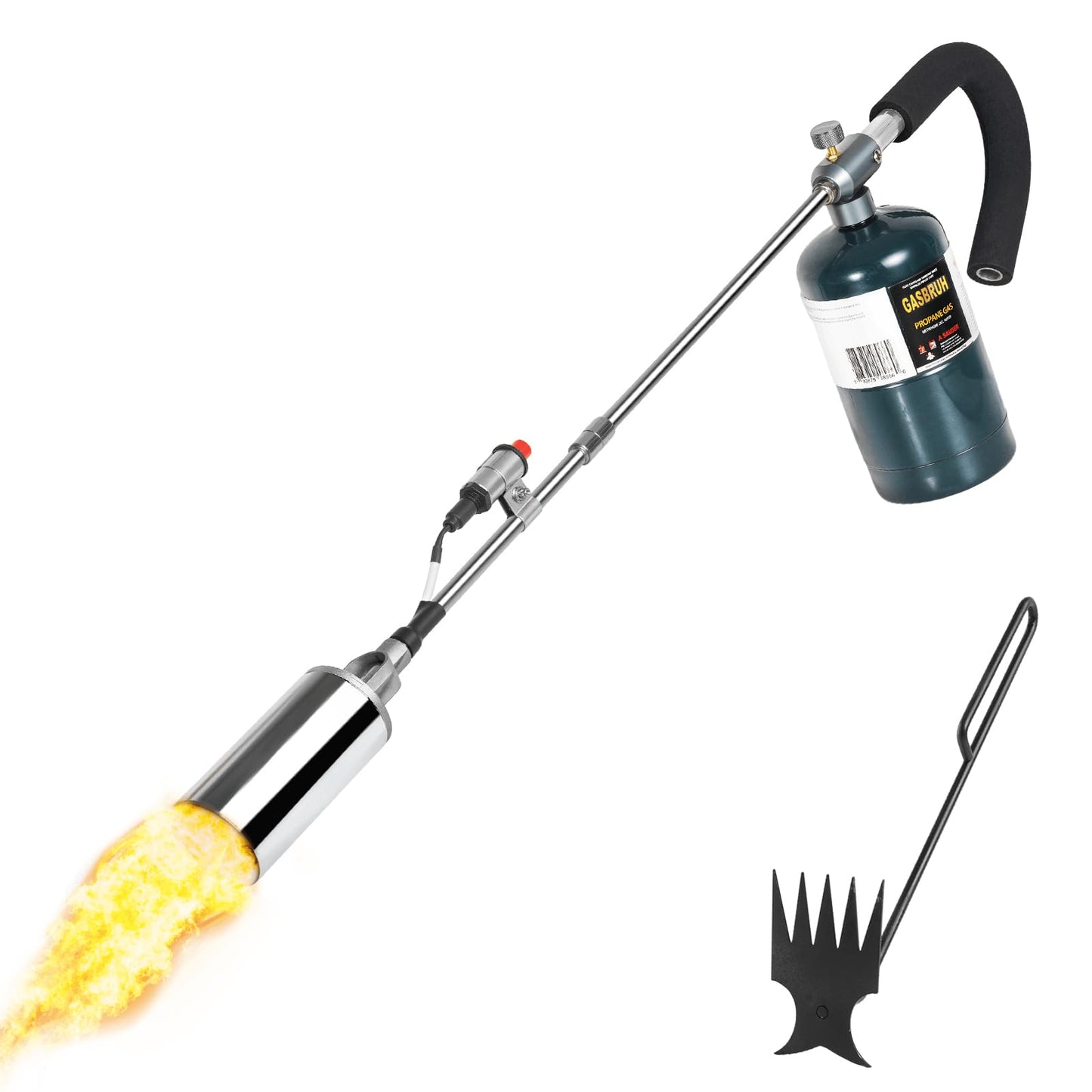 GasBRUH Propane Torch Weed Burner, 35" Long Arm Weed Torch Include a Weed Rake, Fire Starter, Charcoal Starter, Blow Torch with Flame Control and Igniter for Roof, Wood, Ice, Snow (Tank not included)