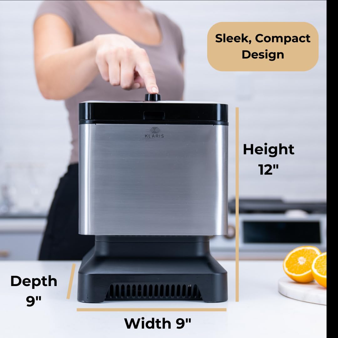Clear Ice Maker - Makes 4 Large, 2" Crystal Clear Ice Cubes in 8 to 12 Hours - Great for Cocktails, Whiskey & Bourbon - Compact Countertop Ice Maker - Stainless Steel Shell - Reusable Ice Tray