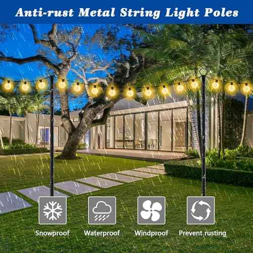 6 Pack 10Ft String Light Poles,Outside String Lights,Outdoor Light Poles with Fork,Metal Poles Stand for Patio,Backyard,Deck