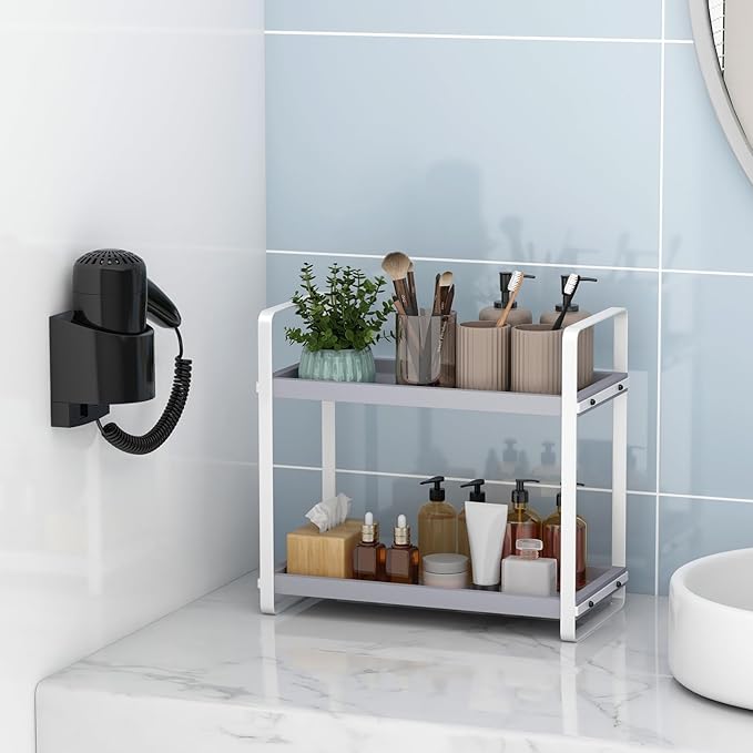 Bathroom Counter Organizer,Bathroom Countertop Organizer,Counter Shelf,Countertop Storage,Organization and Storage,Makeup Shelf,Sink Caddy(Grey 2 Tier)