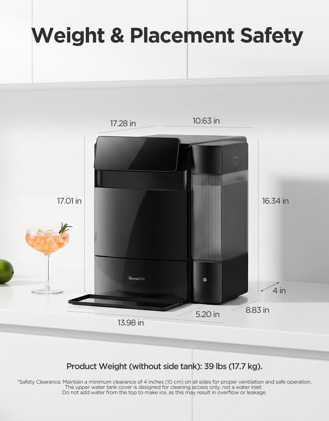 GoveeLife Smart Nugget Ice Maker Pro, 60lbs Daily, 6-Minute First Ice, 40dB Ultra-Quiet with AI NoiseGuard, App & Voice Control, Self-Clean, 3.5lbs Basket & Dual Water Tanks, for Home Kitchen, Party