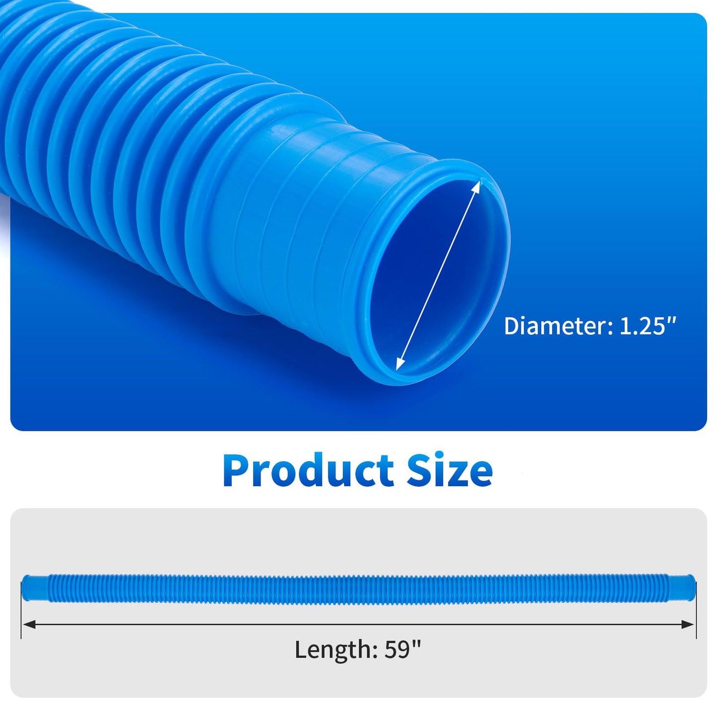 1.25 x 59 Inch Pool Hoses for Above Ground Pools,Pool Filter Pump Hoses,Compatible With Intex Filter Pump 607,637 With 12 Metal Clamps(3 Pack)