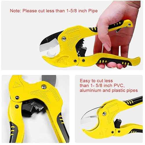 Ratchet PVC Pipe Cutter, for Cutting Up to 1-5/8 inch PVC Pipe and PPR Plastic Hoses, Plumbing Pipe Tool, SK5 Steel Blade and Ergonomic Handle