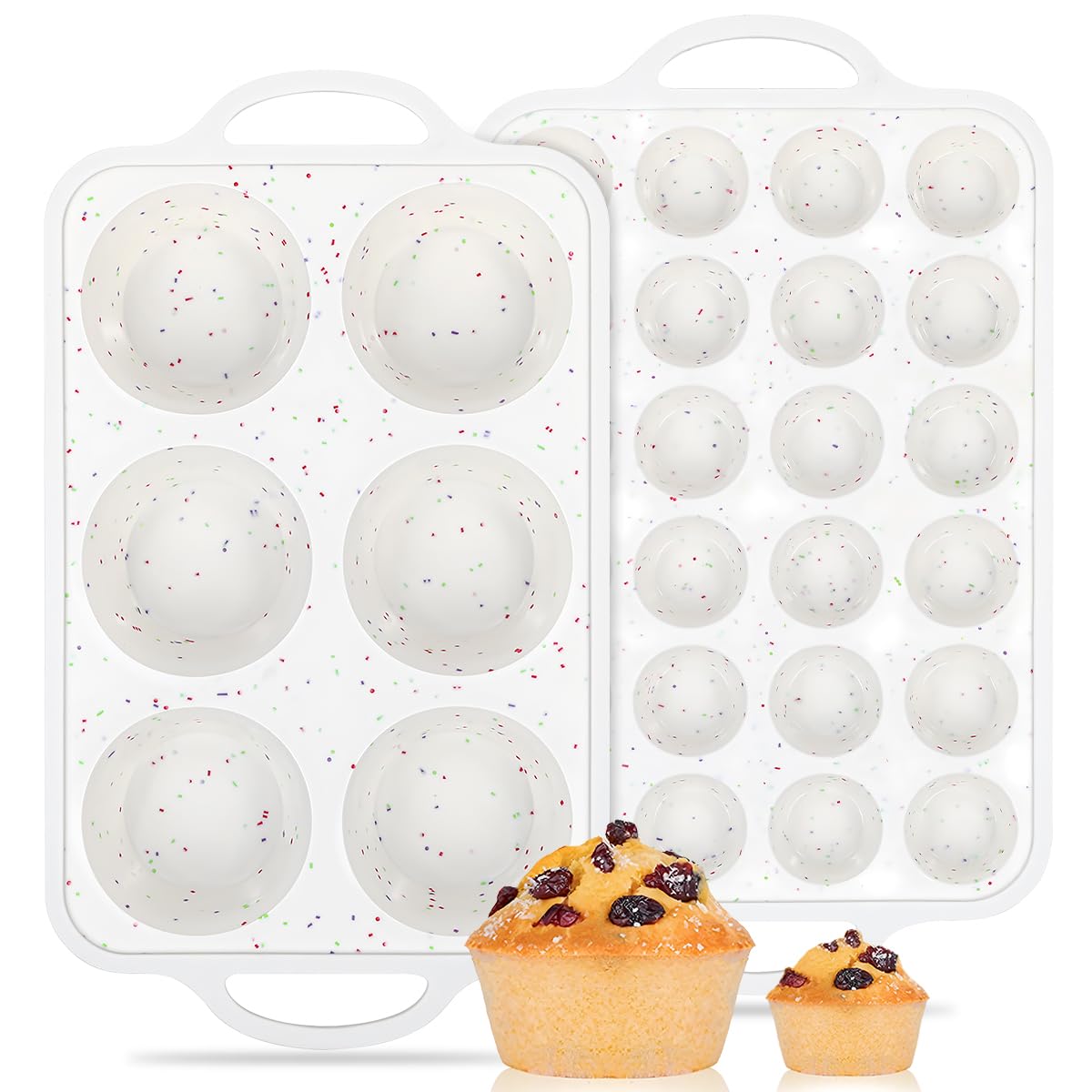 Silicone Muffin Pans for Baking, Metal Reinforced Frame Jumbo 6 Cups & Mini 24 Cups Cupcake Pan Nonstick Muffin Pan for Homemade Baking Easy to Handle