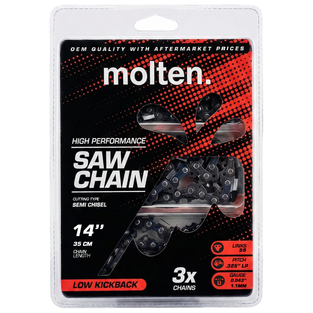 Milwaukee 14 Inch Top Handle Chainsaw Chain 3 Pack, .325'' LP .043'' Gauge 59 DL, Fits M18 Fuel 2826-20T, Dewalt DCCS674, Husqvarna, Replaces 49-16-2744, N59, DWO1DTX614 - Molten.