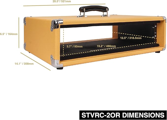 Sound Town Vintage 2U Amp Rack Case, 12.5" Depth with Rubber Feet, Dust Cover, Kickstand, Orange (STVRC-2OR)