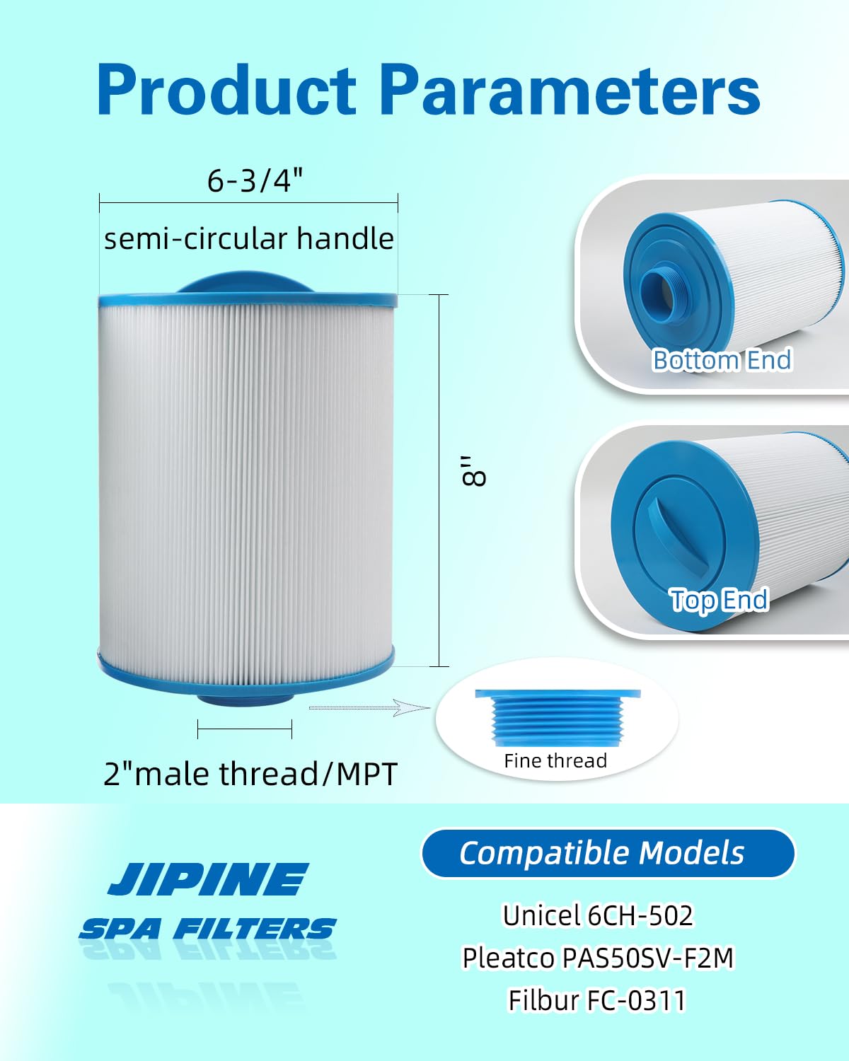 JIPINE PAS50SV Hot Tub Filter Replaces Artesian Spa Filter, Magnum AR50, PAS50SV-F2M, 6CH-502, FC-0311,06-0006-12,Master Deluxe M60506,Baleen AK-90161,Excel Filters XLS-604 Spa Filter, 2 Pack
