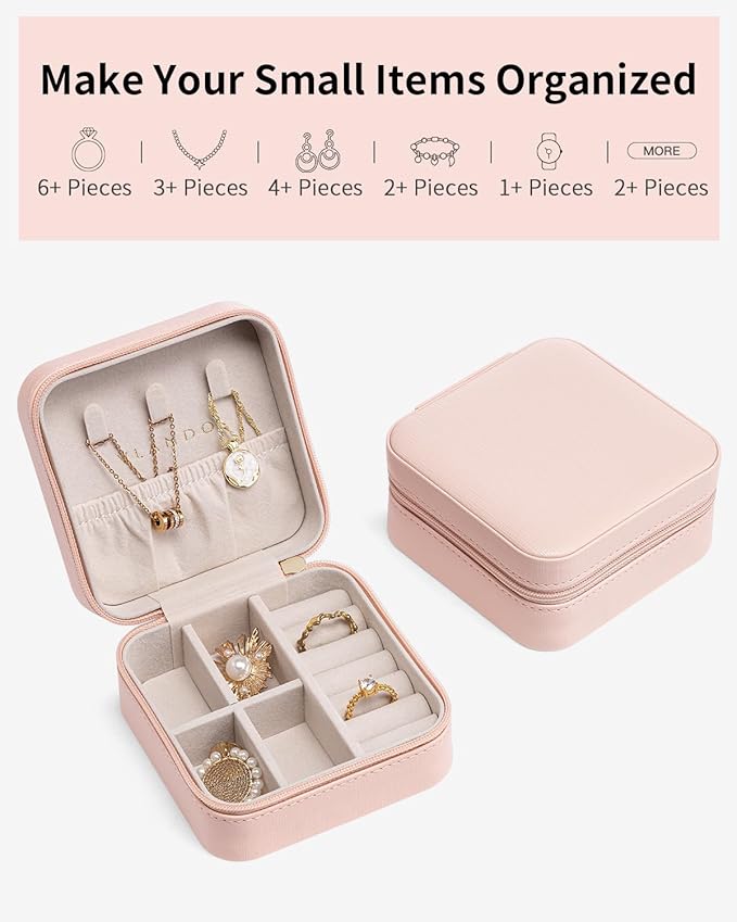 VLANDO Travel Jewelry Case - Teacher Appreciation Gifts for Women - Small Jewelry Travel Organizer Box Travel Essentials Gift for Teen Girl Women - Pink