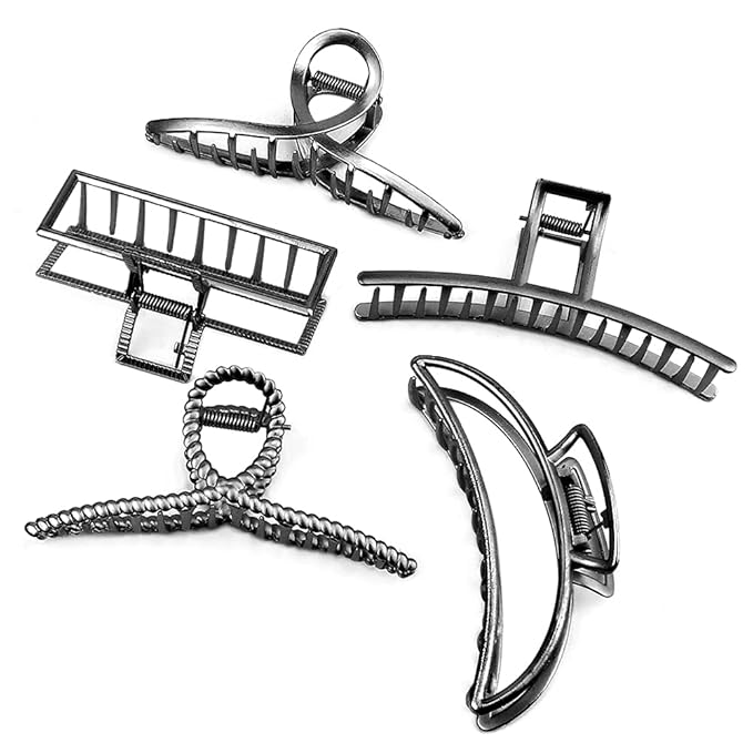 Large Metal Hair Claws for Thick Long Hair - Butterfly Clips with Grip Teeth, Non-Slip Big Jaw Clamps for Women (Black)