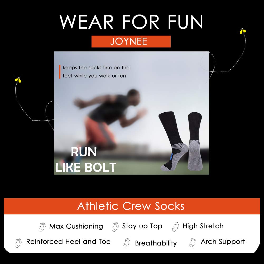 JOYNÉE Mens Athletic Performance Crew Socks for Running and Training 6 Pack,Black,Sock Size:10-13
