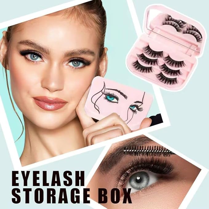 Cosmetic Case Empty Eyelashes Storage Case with Makeup Mirror Holder Box Fake Eyelash Packing Travel Storage Case Eyelashes Bag(Light Pink)