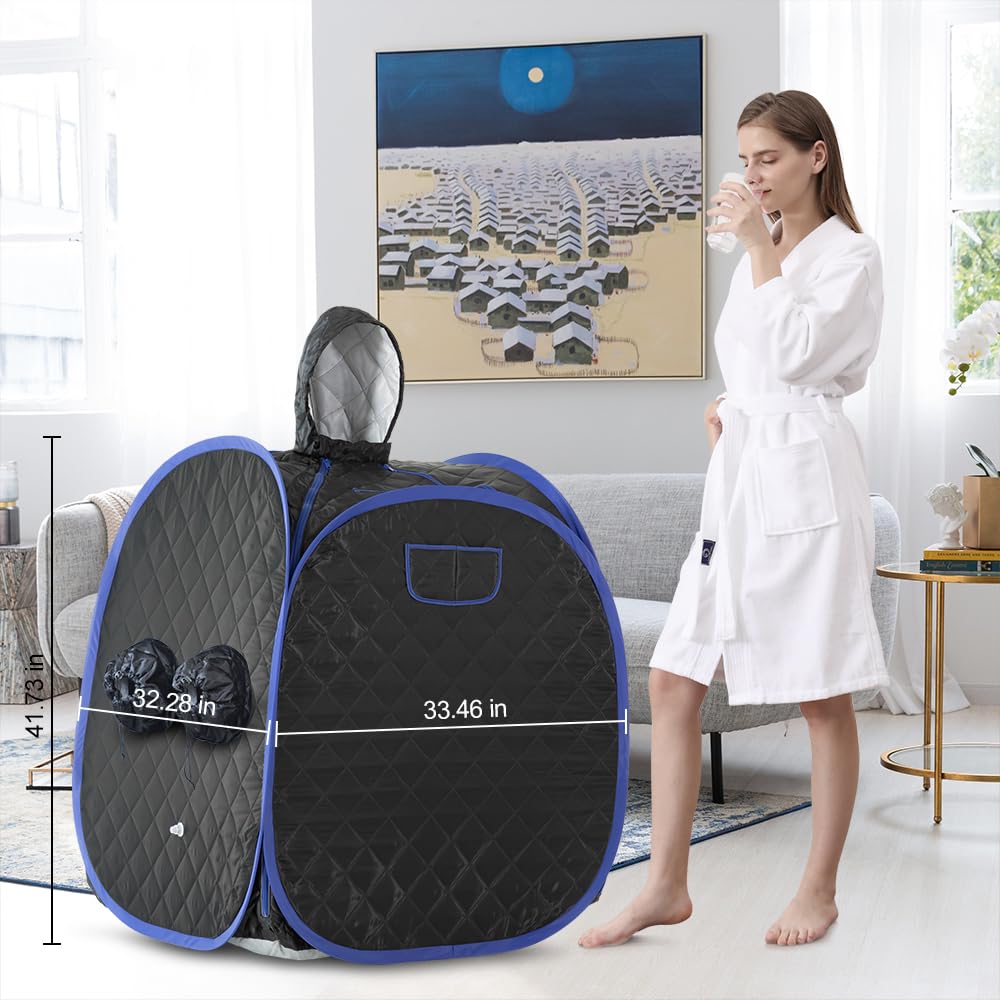 ZONEMEL Portable Steam Sauna, Full Body Home Sauna Spa, 1 Person or 2 Person Share Saunas, 2L Steam Generator with Remote Control (Black, L 33.5”x W 32.3”x H 41.7”)