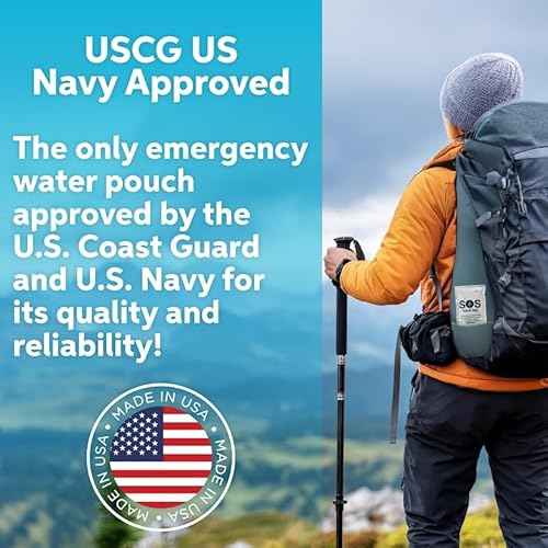SOS Food Lab Emergency Water Pouches - 2 Gallons (62 Count, 4.2 Fl Oz Each) - Triple Purified, UV Sterilized Filtered Drinking Water for Disaster & Survival Kits - 5 Year Shelf Life, US Navy Approved