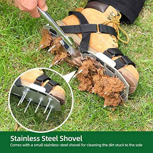Ohuhu Metal Lawn Aerator Shoes, Upgraded Aluminum Aerating Shoe with 2.2" Durable Spikes, Free-Installation Spiked Sandals with Stainless Steel Shovel for Yard Patio Garden Grass