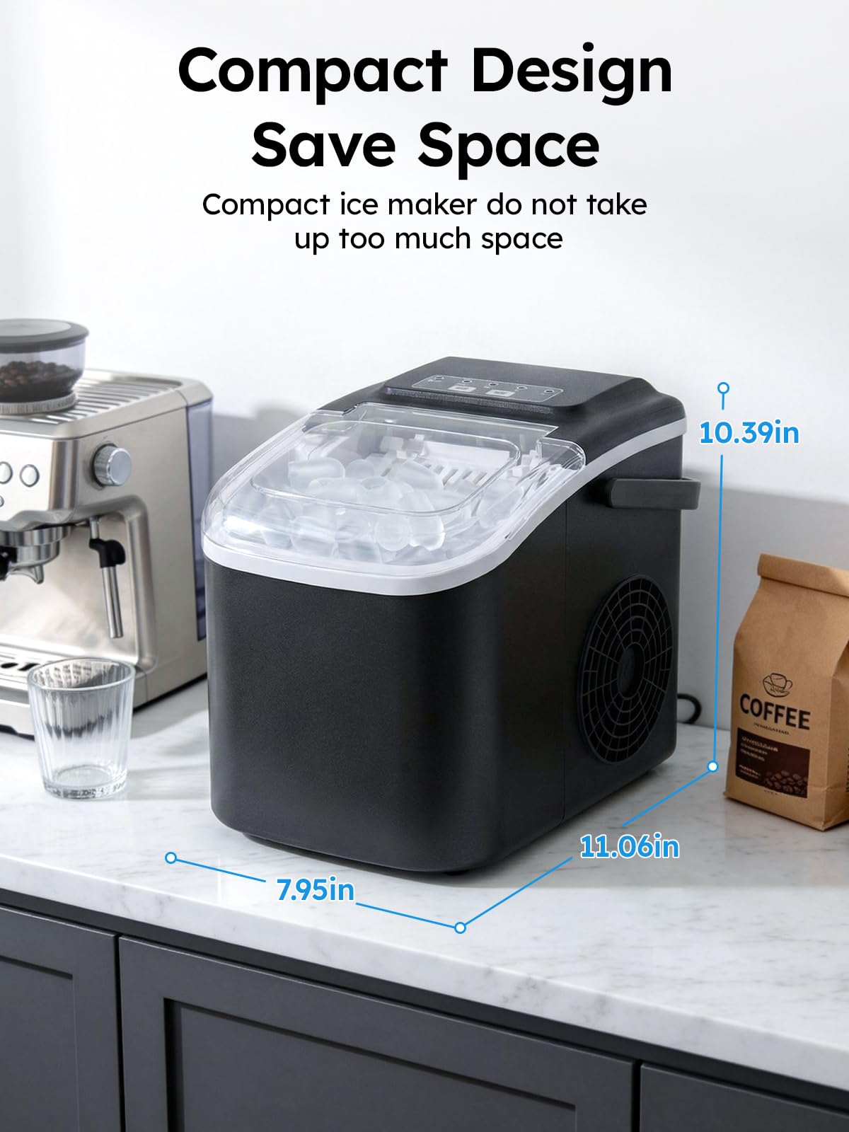 Countertop Ice Maker, 26lbs/24H Portable Ice Maker with Handle, 8 Ice Cubes Ready in 6 Mins, Self-Cleaning Ice Makers Countertop for Home/Party/Travel/Camping/Bar