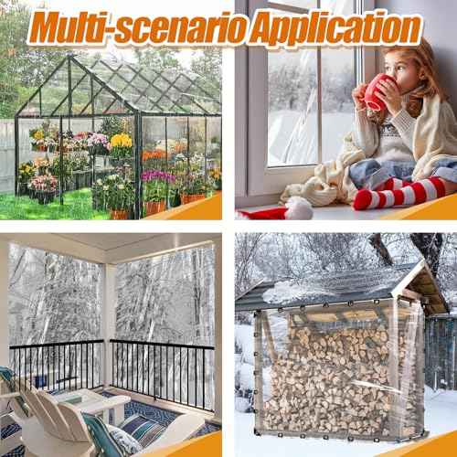 10x13ft Anti-Tear Clear Tarp Waterproof for Patio Winterizing - 2pcs Windproof Poly Tarpaulin, Heavy Duty Transparent Enclosure with Grommets for Covering Chicken Coops Greenhouse Garden Plants