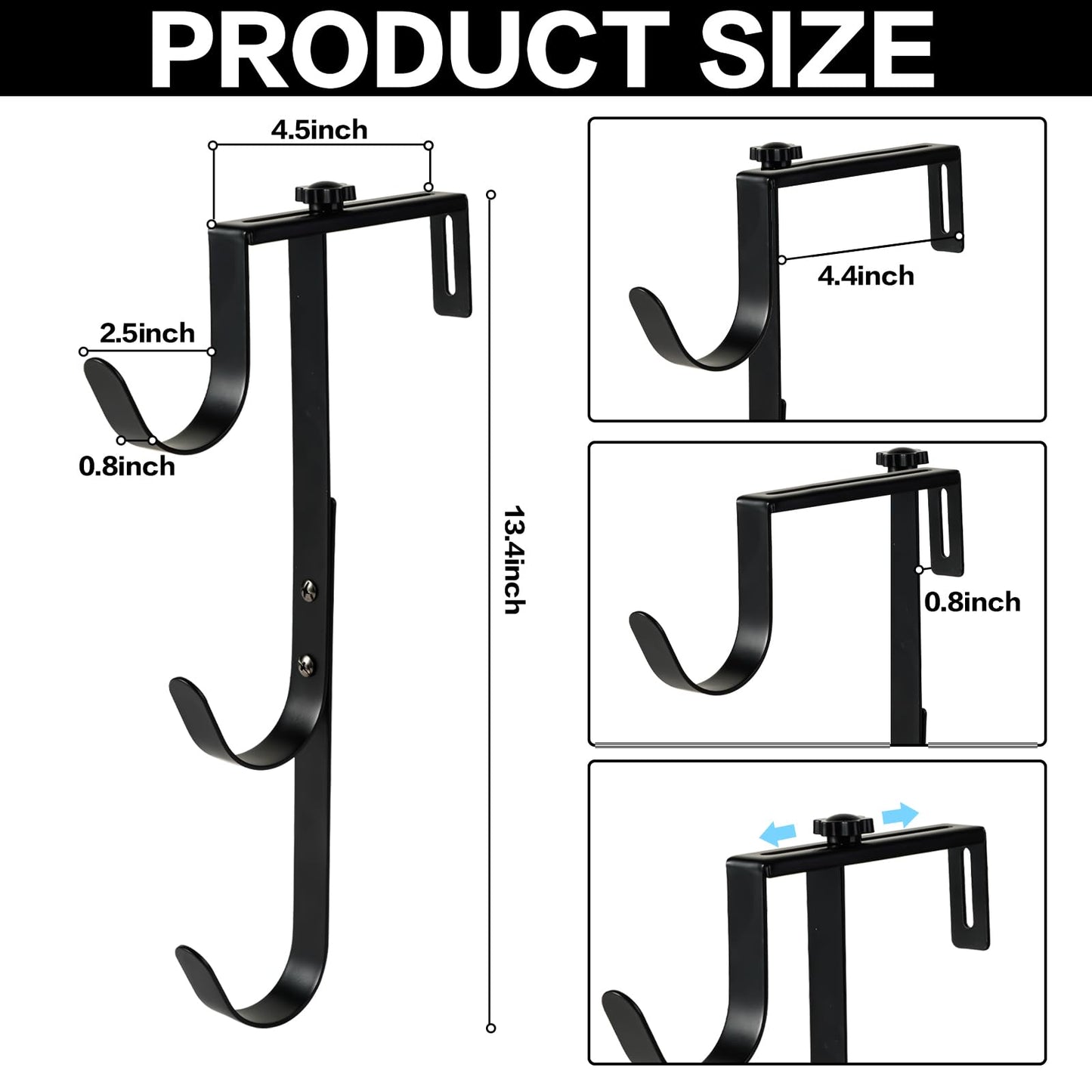 ECcandiedhaws 2Pcs Black Pool Pole Hangers, Adjustable Heavy Duty Swimming Pool Fence Hooks for Pool Equipment, Skimmers, Leaf Rakes, Nets, Brushes, Vacuum Hose, Garden Tool Organizer