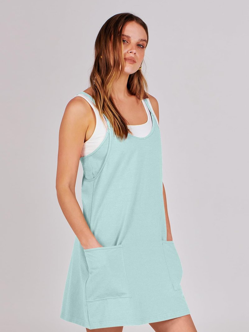 ANRABESS Women Athletic Dress Summer Tennis Workout Active Sports Mini Romper Dress Built in Shorts Travel Vacation Clothes Mint Green Small