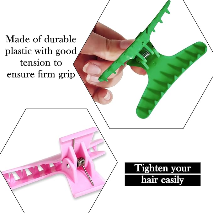 Hair Clips for Styling Sectioning 12 Pack Green Pink Butterfly Clamps Hair Claw Clips Pro Salon Hair Clips for Styling, Sectioning, Cutting and Coloring