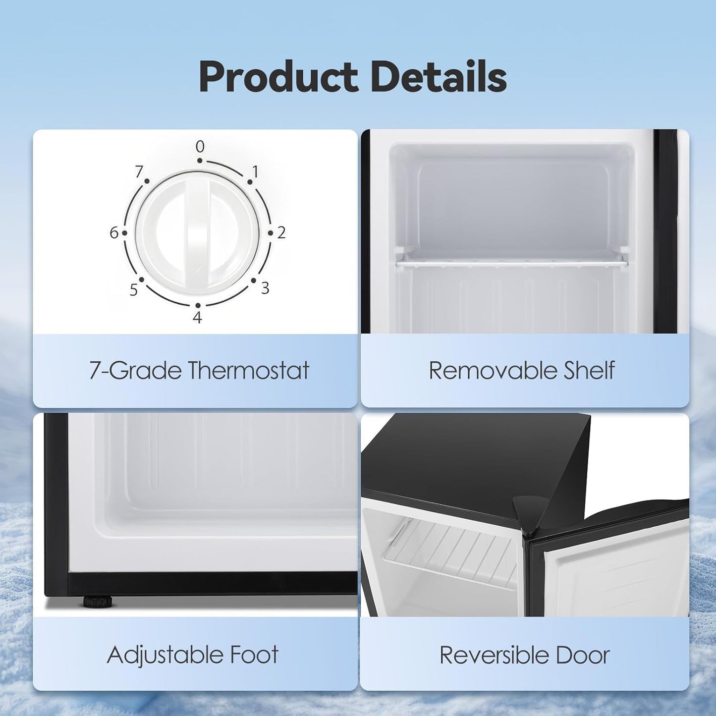 LHRIVER 3.0 Cu.ft Small Upright Freezer, Compact Mini Freezer with Removable Shelves, Adjustable Thermostat, Reversible Door Hinge, Quiet for Home/Office/Kitchen/Dorm, BLACK