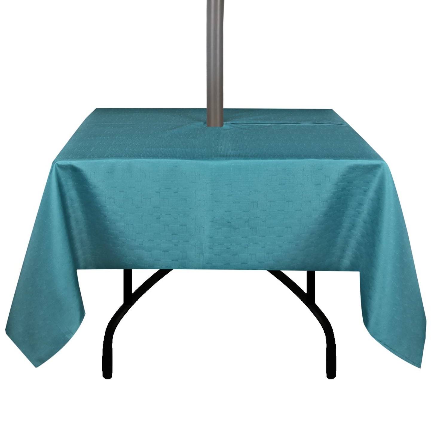 youngseahome Outdoor Tablecloth Wrinkle-Free Stain Resistant Waterproof Polyester Fabric Table Cover with Zipper Umbrella Hole for Picnic/Party/Dinner/Patio Garden(60Ã60inch Square,Zippered,Teal)