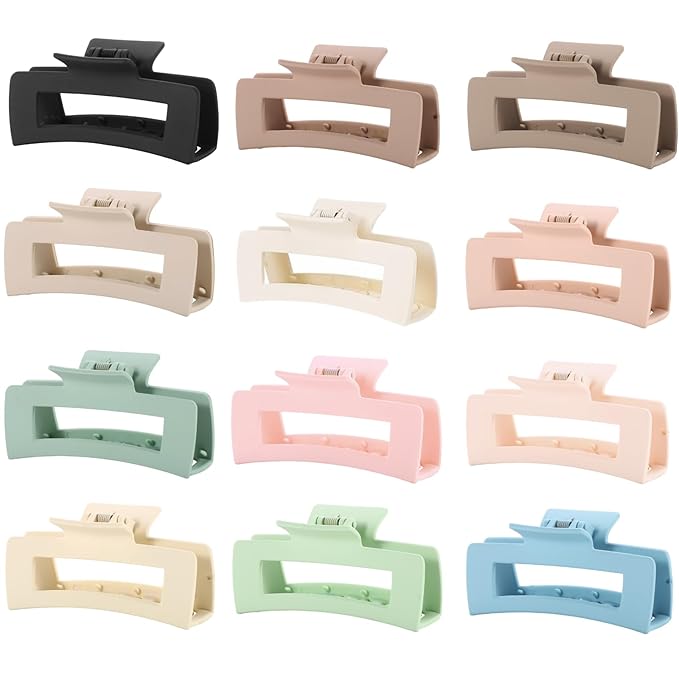 12 Pcs Pastel Square Hair Claw Clips for Women – Large 4.3" Matte Claws for Thick & Thin Hair, Cute Bulk Set for Girls, Coquette & Aesthetic Style