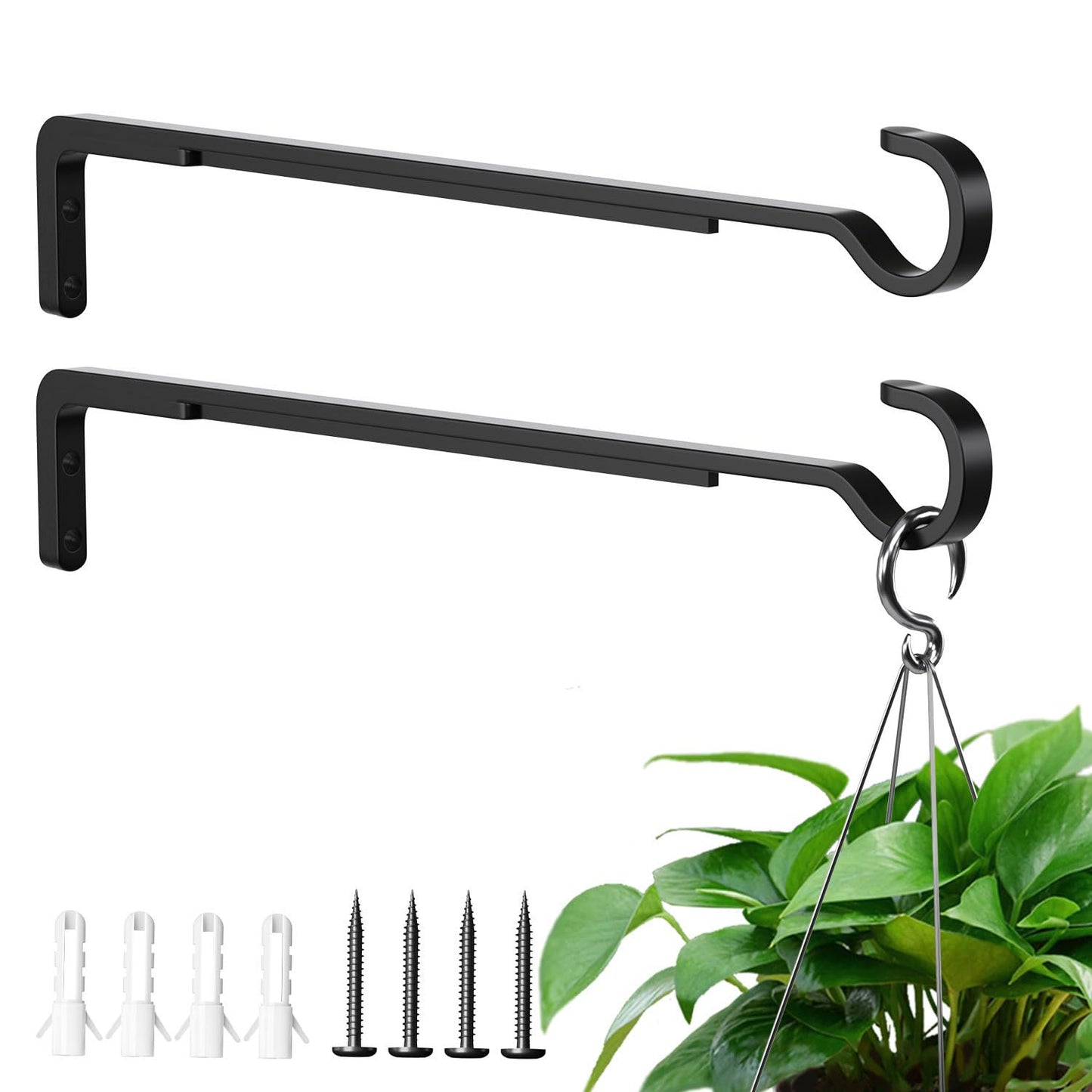 saffruff 14 Inch 2 Pack Heavy Duty Outdoor Plant Hangers for Hanging Baskets, Iron Plant Brackets Outside, Metal Plant Wall Hooks for Lantern, Bird Feeder