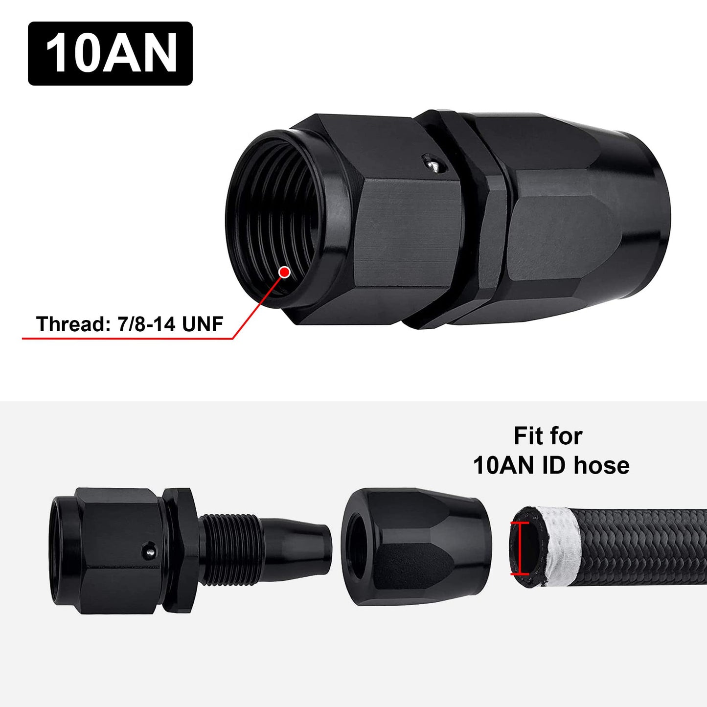 EVIL ENERGY 10AN Hose End Fitting Straight Swivel for CPE Braided Hose Black 2PCS
