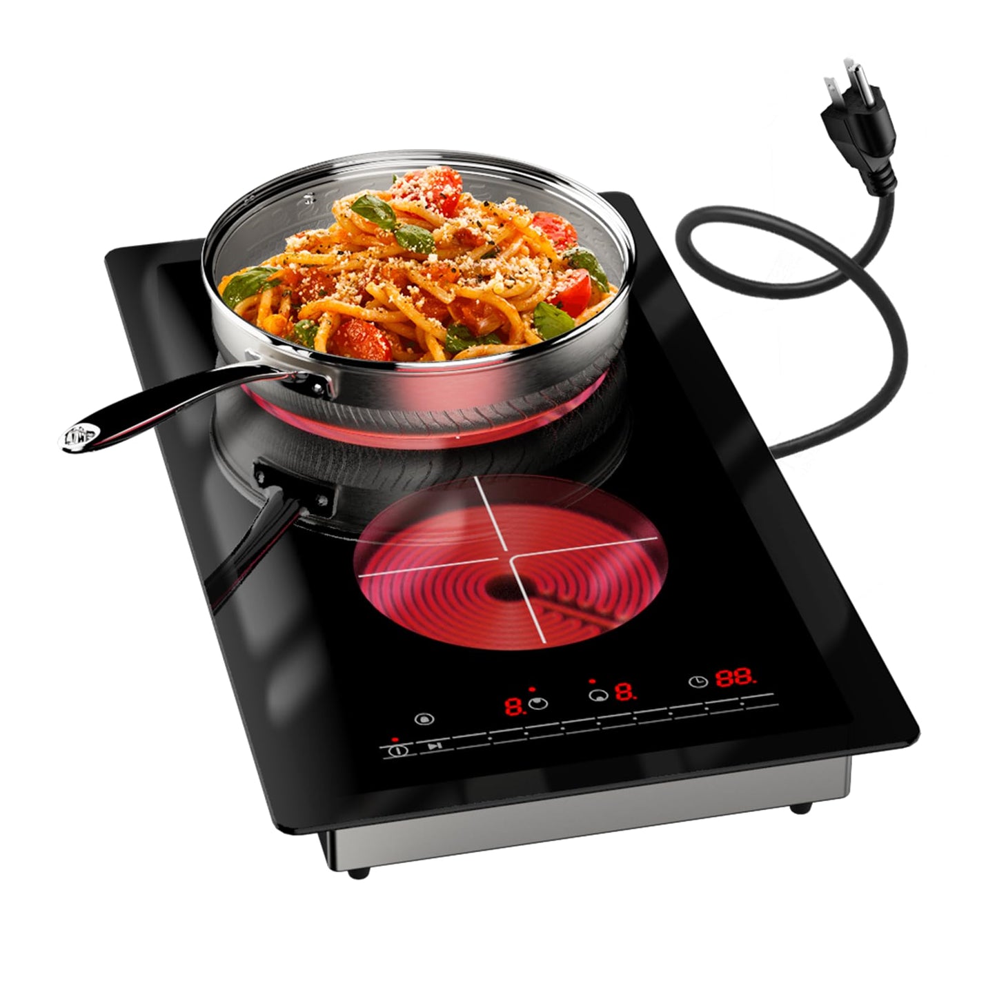 Nardea Electric Cooktop 2 Burner 110V, Portable Double Burner Hot Plate, Countertop Electric Stove Top with Adjustable Heat for Kitchen, Dorm, RV Use