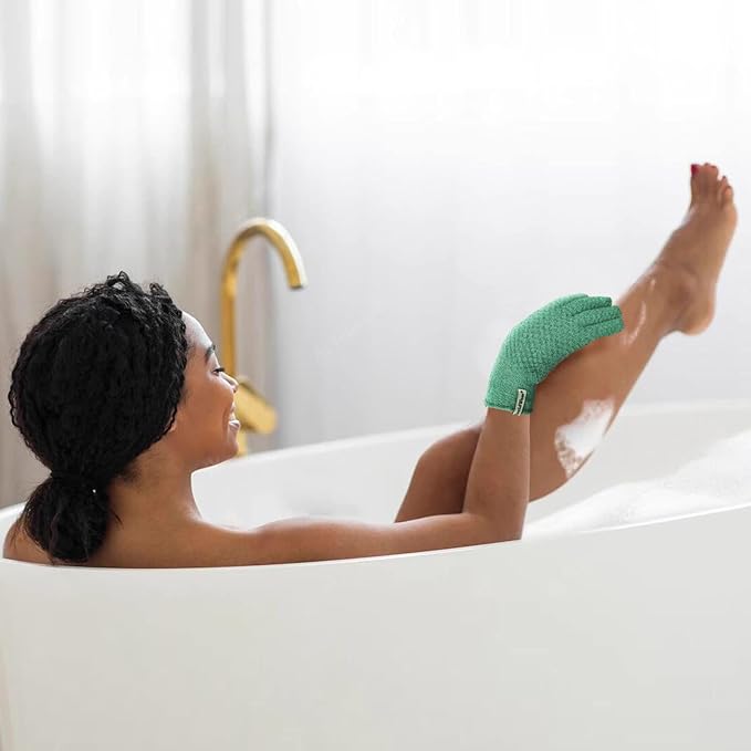 Evridwear Exfoliating Recycled Yarn Eco-Friendly Bath Gloves for Shower, Spa, Massage and Body Scrubs, Dead Skin Cell Remover, Ingrown Hair, Scratching, Gloves with Hanging Loop (1 Pair Heavy Glove)